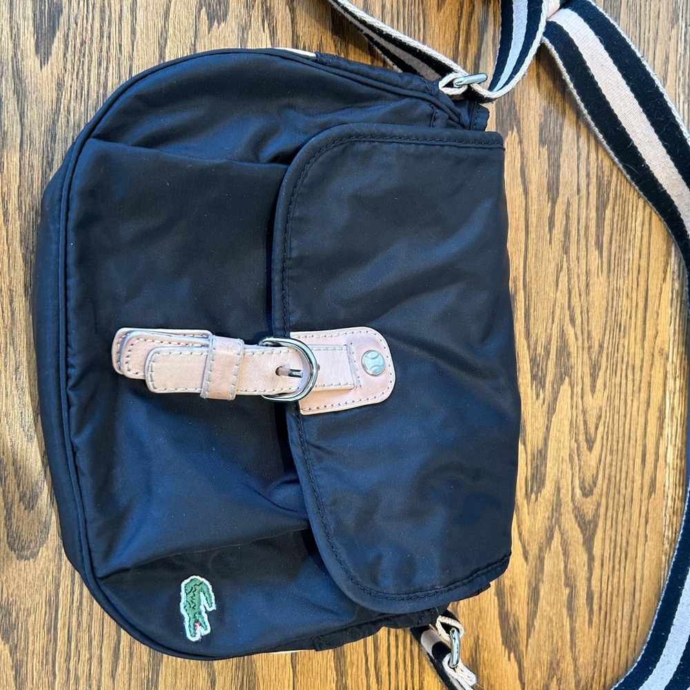 Vintage Lacoste Pink and Brown Nylon Handbag / Purse. Cross Body